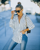 Xara Striped Button Down Blouse - White