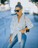 Xara Striped Button Down Blouse - White