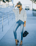 Xara Striped Button Down Blouse - White