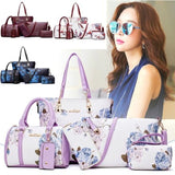 LoveFery - Chinese Style Floral Printing Women Handbags Shoulder Bags Set Female Practical Composite Bag 6-Piece Set Designer Brand Bolsa