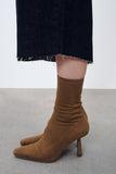 Khaki Suede Stretch Boots