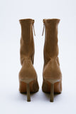 Khaki Suede Stretch Boots