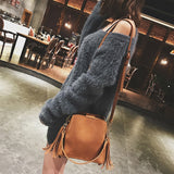 lovefery - Women Bag Fashion Scrub Women Bucket Bag Vintage Tassel Messenger Bag High Quality Retro Shoulder Bag Simple Crossbody Bag Tote