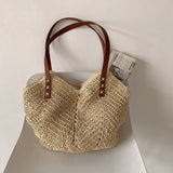 LoveFery - Casual Large Capacity Straw Tote Bag Hollow Woven Women Shoulder Bags Summer Beach Lady Handbag Big Shopper Bag Travel Sac