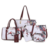 LoveFery - Chinese Style Floral Printing Women Handbags Shoulder Bags Set Female Practical Composite Bag 6-Piece Set Designer Brand Bolsa