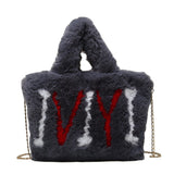 LoveFery - Plush Tote Bags Chain Women Bags Soft Fluffy Bags NEW Winter Bags For Women Furry Bags Luxury Handbag Fur Shoulders Bags