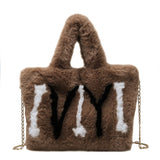 LoveFery - Plush Tote Bags Chain Women Bags Soft Fluffy Bags NEW Winter Bags For Women Furry Bags Luxury Handbag Fur Shoulders Bags