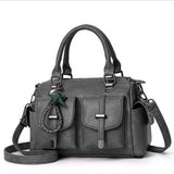 LoveFery - Female Boston Bag New Fashion Handbag Soft Leather Large Capacity Mother Bag Retro Women'S Shoulder Bag Multi-Pocket Female Bag