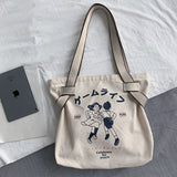 LoveFery - Canvas Tote Bag for Women Designer Handbag Brand Lady's Shopper Japanese Style Retro Cartoon Print Girls Shoulder Bag