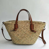 LoveFery - Casual Wicker Woven Basket Bags Rattan Women Handbags Summer Beach Straw Large Capacity Tote Big Shoulder Crossbody Bag