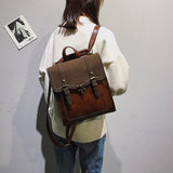 lovefery - Fashion School Bag College Girl Backpack Shoulder Bags Vintage Pu Leather Women Backpack Preppy Style Backpacks