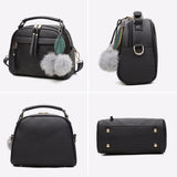 LoveFery - Girl Messenger Bags with Fair Ball Tassel Fashion PU Leather Handbag for Women Female Shoulder Bags Ladies Party Handbags