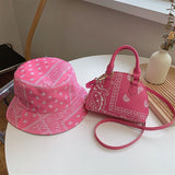 LoveFery - New Fashion Bandana Crossbody Small Handbags for Women Ladies Cashew Flower Bucket Hats and  Purse Set