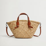 LoveFery - Casual Wicker Woven Basket Bags Rattan Women Handbags Summer Beach Straw Large Capacity Tote Big Shoulder Crossbody Bag