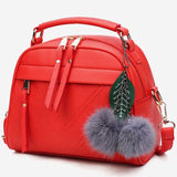 LoveFery - Girl Messenger Bags with Fair Ball Tassel Fashion PU Leather Handbag for Women Female Shoulder Bags Ladies Party Handbags