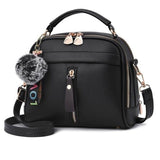 LoveFery - Girl Messenger Bags with Fair Ball Tassel Fashion PU Leather Handbag for Women Female Shoulder Bags Ladies Party Handbags