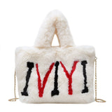 LoveFery - Plush Tote Bags Chain Women Bags Soft Fluffy Bags NEW Winter Bags For Women Furry Bags Luxury Handbag Fur Shoulders Bags