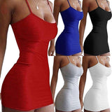 lovefery Fashion Stretch Mini Dress Women Sexy Straps Slim Fit Bodycon Party Vestidos Spaghetti Straps Dress Summer Solid Sling Dreses