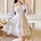 lovefery French Sweet Fairy Lolita Dress Women Long Sleeve Lace Y2k Mini Dress Vintage Kawaii Clothes One Piece Dress Korean  Autumn