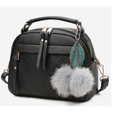 LoveFery - Girl Messenger Bags with Fair Ball Tassel Fashion PU Leather Handbag for Women Female Shoulder Bags Ladies Party Handbags