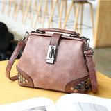 LoveFery - Fashion Leather Women's Shoulder Bags Women Casual Wild Retro Lock Embroidery Designer Handbag Solid Color Female Messenger Bags