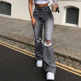 lovefery  High Street Women's Jeans Y2K High Waist Ripped Denim Jeans Straight Pants Streetwear Wide Leg Jeans Casual Loose Baggy Trousers