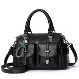 LoveFery - Female Boston Bag New Fashion Handbag Soft Leather Large Capacity Mother Bag Retro Women'S Shoulder Bag Multi-Pocket Female Bag