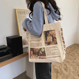 LoveFery - 1Pc Women Canvas Shoulder Bag Alice in Wonderland Shopping Bags Students Book Bag Cotton Cloth Handbags Tote for Girls New