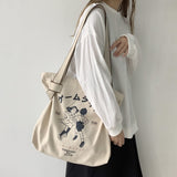 LoveFery - Canvas Tote Bag for Women Designer Handbag Brand Lady's Shopper Japanese Style Retro Cartoon Print Girls Shoulder Bag