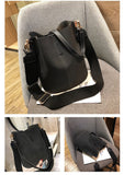 LoveFery - Messenger bag Women Bucket Shoulder Bag large capacity vintage Matte PU Leather lady handbag Luxury Designer bolsos mujer Black