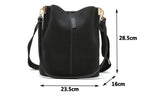 LoveFery - Messenger bag Women Bucket Shoulder Bag large capacity vintage Matte PU Leather lady handbag Luxury Designer bolsos mujer Black