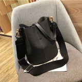 LoveFery - Messenger bag Women Bucket Shoulder Bag large capacity vintage Matte PU Leather lady handbag Luxury Designer bolsos mujer Black