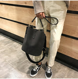 LoveFery - Messenger bag Women Bucket Shoulder Bag large capacity vintage Matte PU Leather lady handbag Luxury Designer bolsos mujer Black