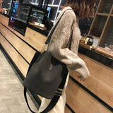 LoveFery - Messenger bag Women Bucket Shoulder Bag large capacity vintage Matte PU Leather lady handbag Luxury Designer bolsos mujer Black