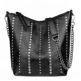 LoveFery Vintage Bag Women Shoulder Bags Punk Rivet Bucket Bag Handbag Lady Casual PU Leather Crossbody Bags Female WHDV1387