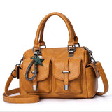 LoveFery - Female Boston Bag New Fashion Handbag Soft Leather Large Capacity Mother Bag Retro Women'S Shoulder Bag Multi-Pocket Female Bag