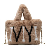 LoveFery - Plush Tote Bags Chain Women Bags Soft Fluffy Bags NEW Winter Bags For Women Furry Bags Luxury Handbag Fur Shoulders Bags