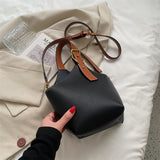 LoveFery - Vintage Tote Bucket Bag PU Leather Crossbody Shoulder Bags for Women Summer Simple Handbags and Purses Female