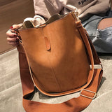 LoveFery - Messenger bag Women Bucket Shoulder Bag large capacity vintage Matte PU Leather lady handbag Luxury Designer bolsos mujer Black