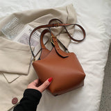 LoveFery - Vintage Tote Bucket Bag PU Leather Crossbody Shoulder Bags for Women Summer Simple Handbags and Purses Female