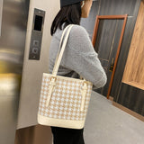 LoveFery - Women Plaid Shoulder Bucket Bag Portable Female Travel Daily Casual Handbag Tote Fashion Exquisite Shopping Bag