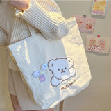 Cartoon Shoulder Bag Women Canvas Large Capacity Cute Shopper Bags Girls Ins Fashion Casual Book Storage Schoolbag for Student