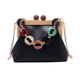 LoveFery - Women Trendy Shoulder Bags Luxury PU Handbag Vintage Clip Clutch Bag Purses Mini Acrylic Chain Crossbody Totes Ladies Hand Bag