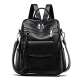 lovefery - Women Backpack PU Leather Fashion Casual Tassel Bags High Quality Female Shoulder Bag Large Capacity School Backpacks for Girls