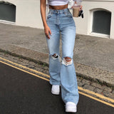 lovefery  High Street Women's Jeans Y2K High Waist Ripped Denim Jeans Straight Pants Streetwear Wide Leg Jeans Casual Loose Baggy Trousers