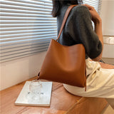 LoveFery - PU Leather Women Bucket Shoulder Bag Brand Luxury Solid Color ladies Handbags Casual Female Crossbody bags bolsas totes