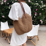 LoveFery - Casual Large Capacity Straw Tote Bag Hollow Woven Women Shoulder Bags Summer Beach Lady Handbag Big Shopper Bag Travel Sac