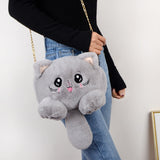 lovefery - New Fashion Plush Bag Women Animal Cat Shoulder Bag Girls Cute Fur Mobile Phone Bag Female Purse