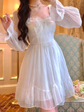 lovefery French Sweet Fairy Lolita Dress Women Long Sleeve Lace Y2k Mini Dress Vintage Kawaii Clothes One Piece Dress Korean  Autumn