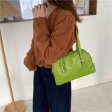 LoveFery - Fashion Women Green Big Shoulder Bags PU Leather Female Purse Handbags Large Capacity Ladies Daily Small Casual Tote Bolso Mujer